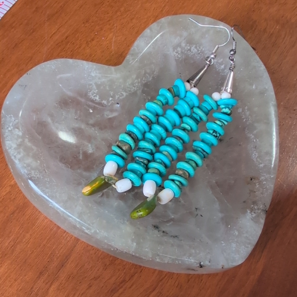 Turquoise and White Beaded Earrings
